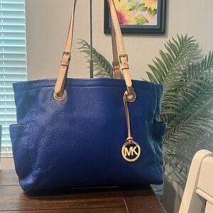 Michael Kors Royal Blue Tote with Tan Straps